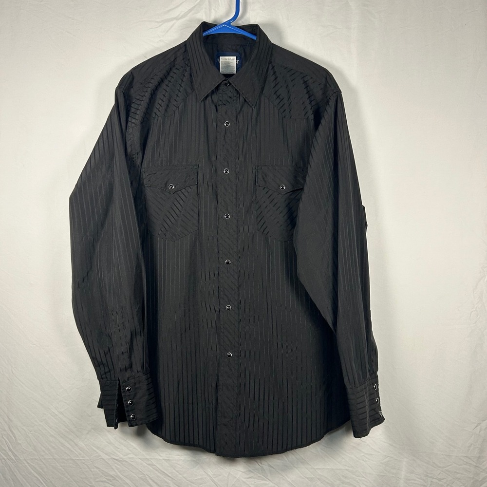 Wrangler Western Shirt Mens Large Black Pearl Snap Tonal Stripe 75214BK
